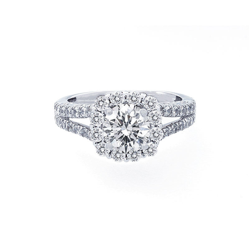 Cushion Diamond Halo Engagement Ring with a Split Band