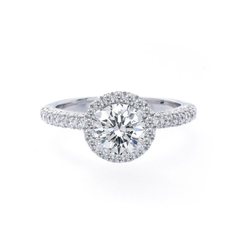 Round Diamond Halo Engagement Ring with Pave Band