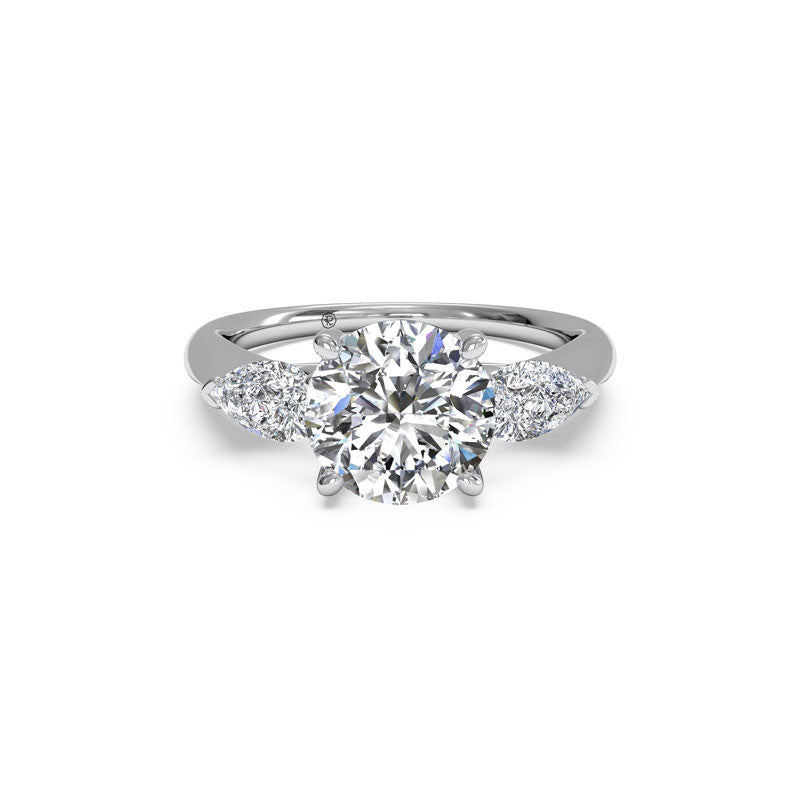 Ritani Three-Stone Round and Pear Brilliant Diamond Engagement Ring