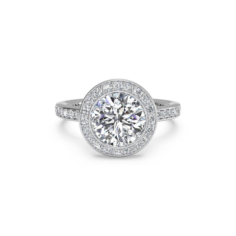 Ritani Vintage Micropave Halo Round Brilliant Diamond Engagement Ring