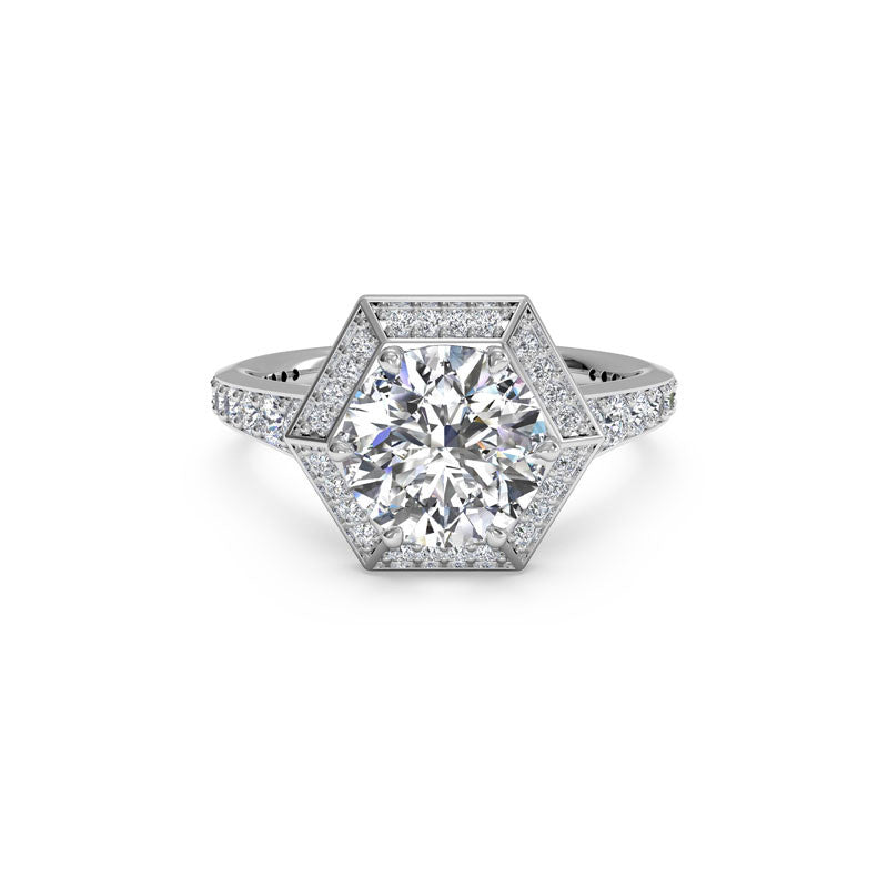 Ritani Vintage Hexagonal Halo Round Brilliant Diamond Engagement Ring