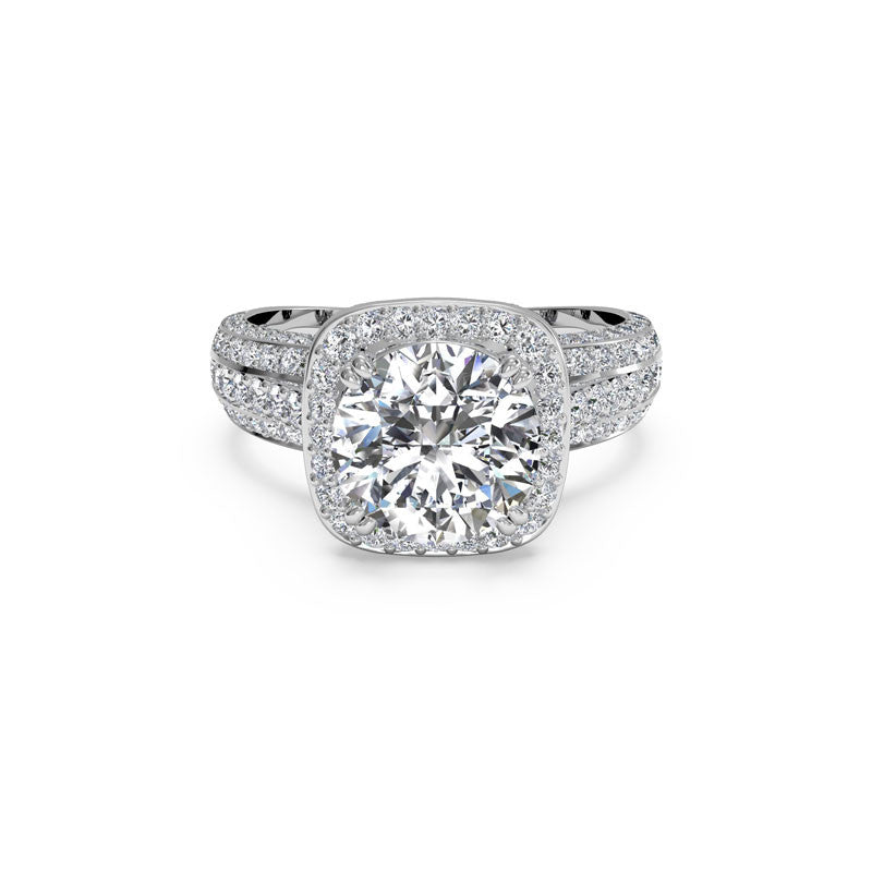 Ritani Three-Row Cushion Halo Round Brilliant Diamond Engagement Ring