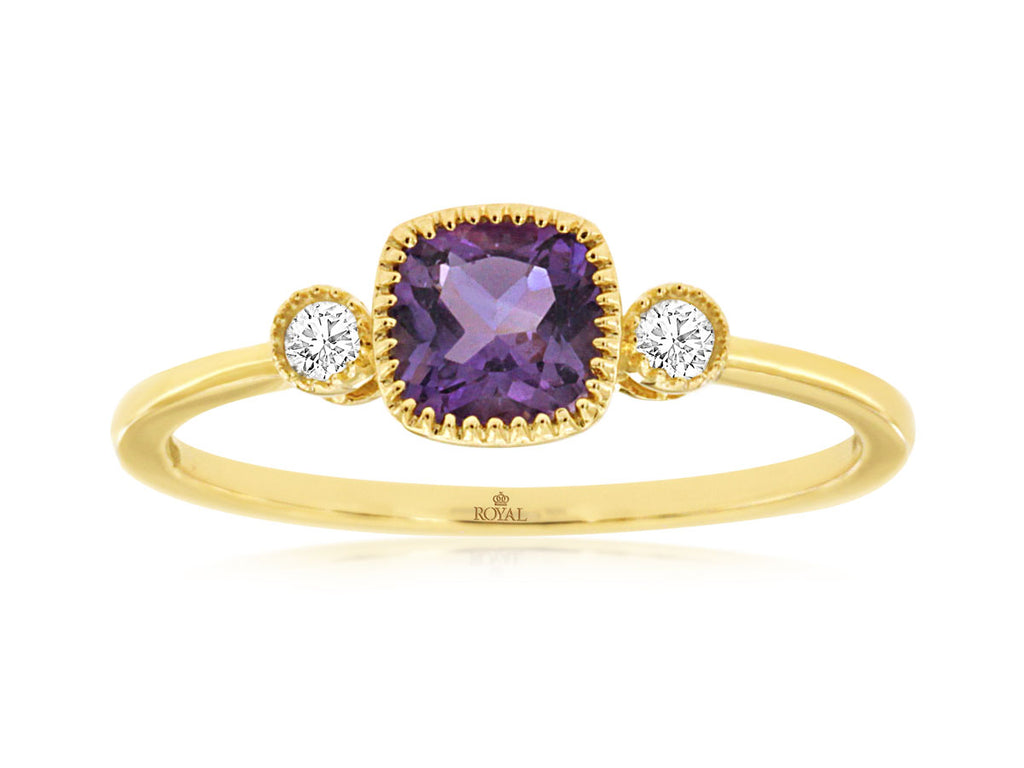 Amethyst & Diamond Ring in 14K Yellow Gold
