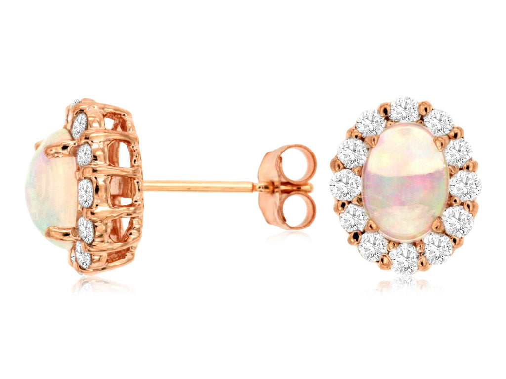 Opal & Diamond Halo Studs in 14K Rose Gold