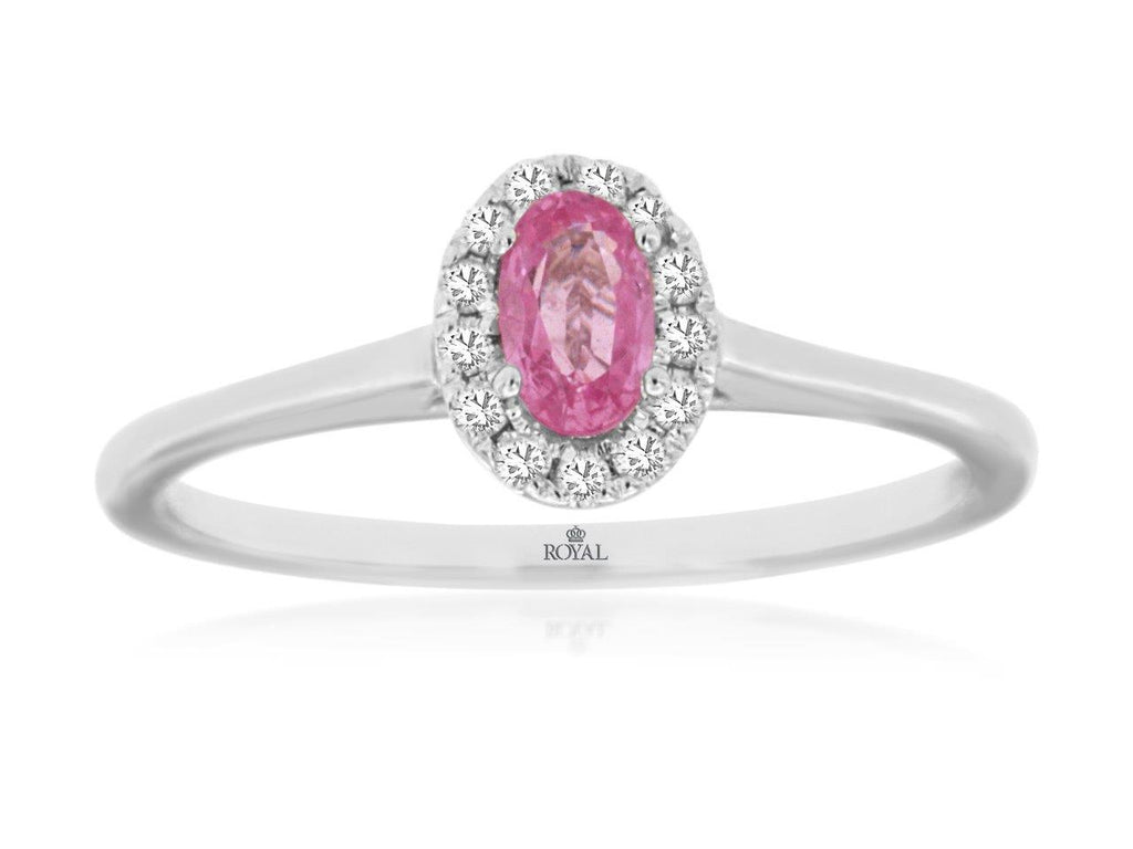 Pink Sapphire & Diamond Ring in 14K White Gold