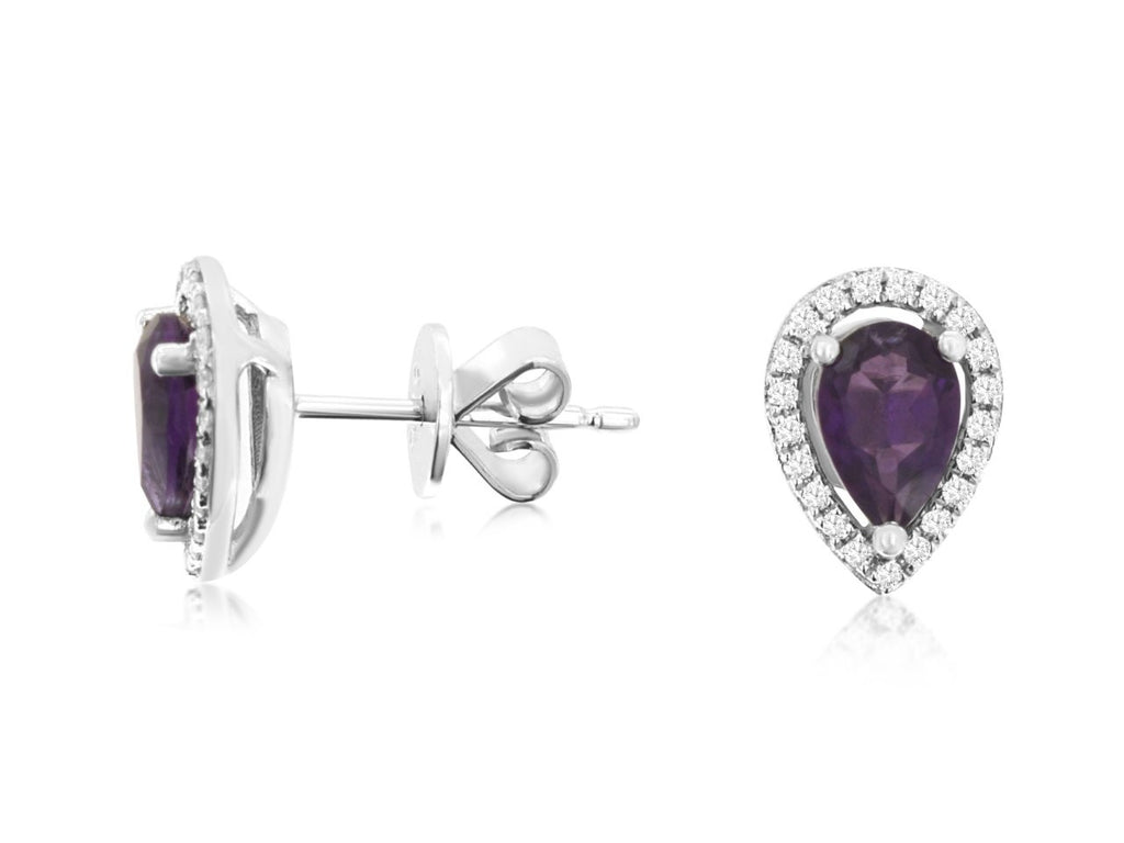 Amethyst & Diamond Earring in 14K White Gold