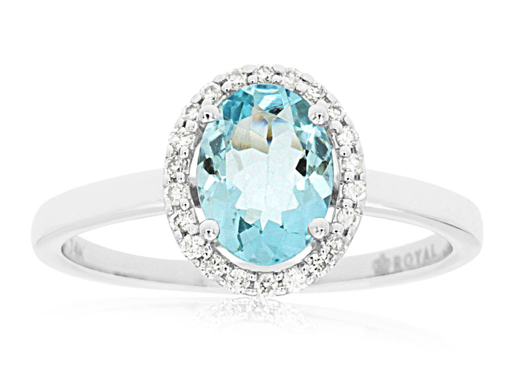Aquamarine & Diamond Ring in 14K White Gold