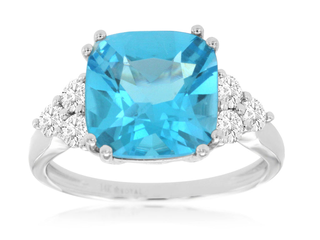 Blue Topaz & Diamond Ring in 14K White Gold