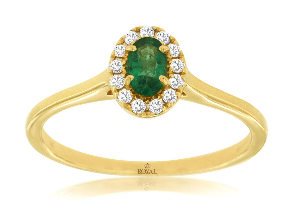 Emerald & Diamond Ring in 14K Yellow Gold