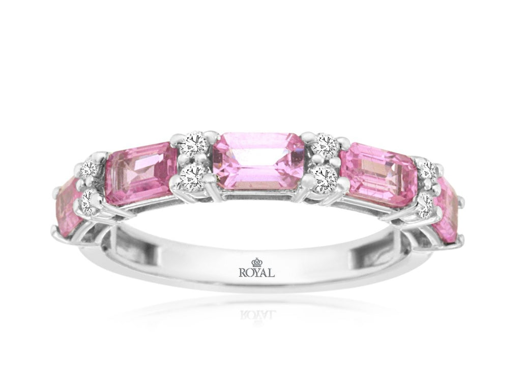 Pink Sapphire & Diamond Ring in 14K White Gold