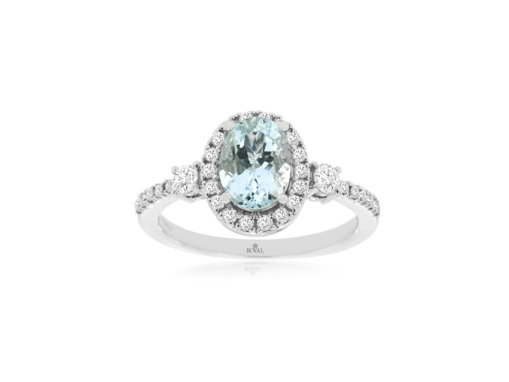 Aquamarine & Diamond Ring in 14K White Gold