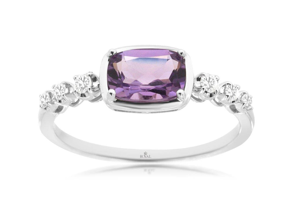 Amethyst & Diamond Ring in 14K White Gold