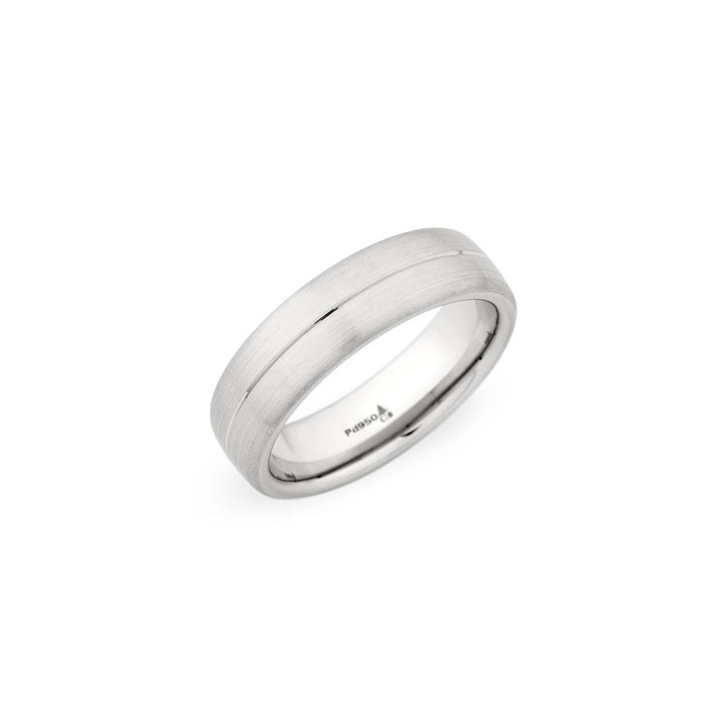 6.5mm Brushed Finish with a Polished Grooved Center Wedding Band