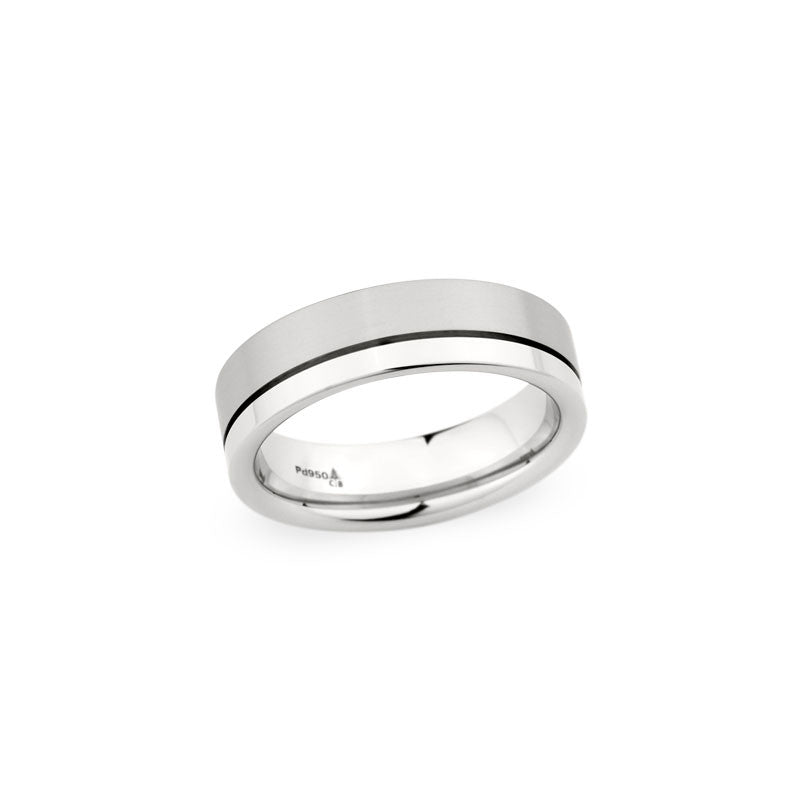 6.5mm Brushed and Polished Finish with Off-Center Groove Wedding Band