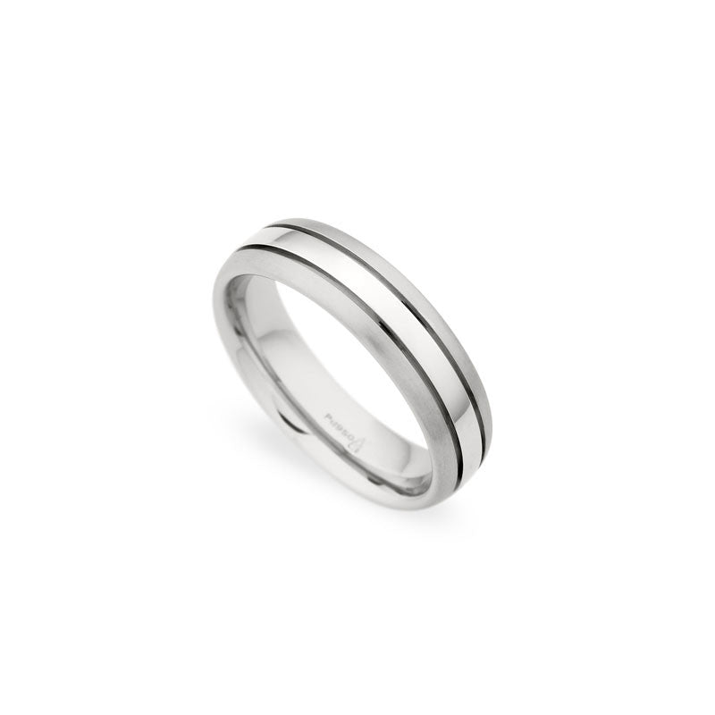 6mm Polished Center with Brushed Edge Grooved Wedding Band