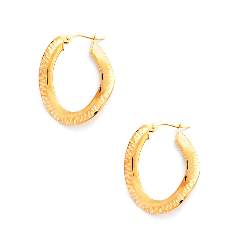 14K Italian Yellow Gold Oval Hoop Earrings