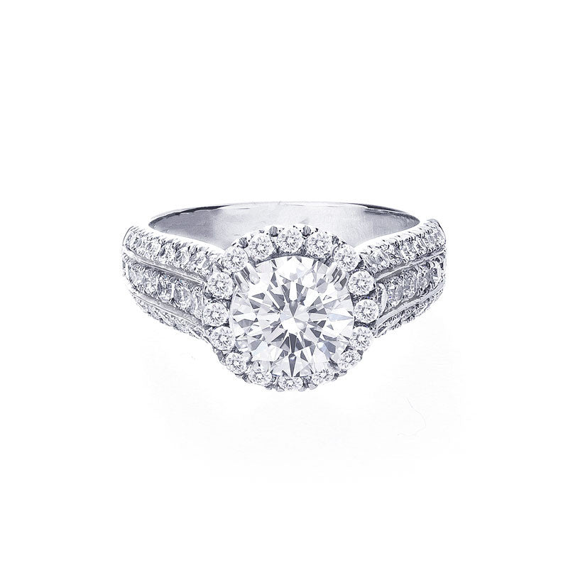 Round Diamond Halo 3 Row Tapered Engagement Ring