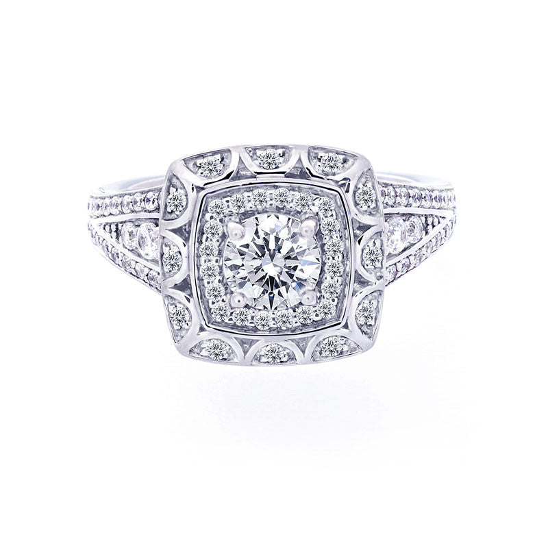 Vintage Two-Row Halo Split Band Engagement Ring