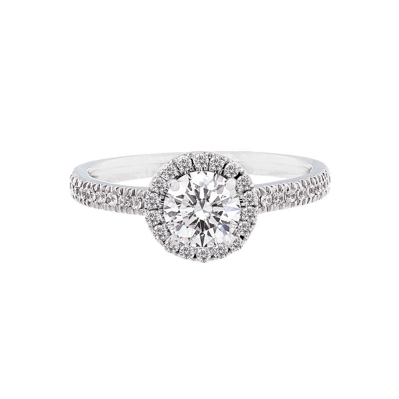 Round Diamond Halo Engagement Ring with Petite Diamond Band for 0.50ctw Center