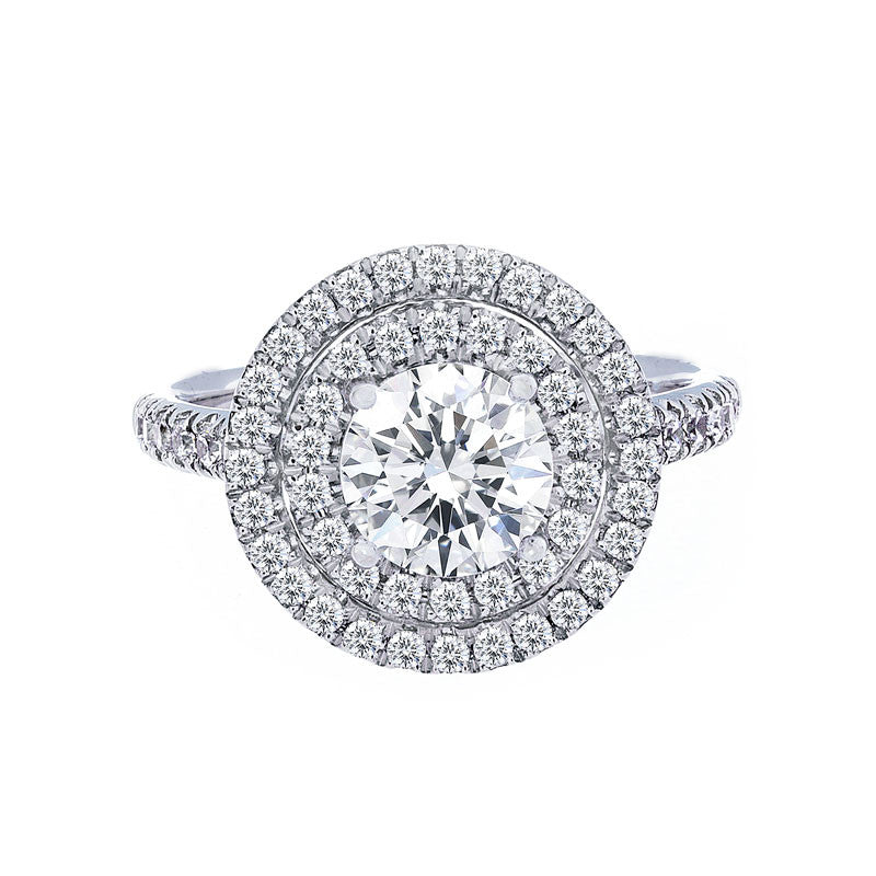 Double Round Halo Diamond Band Engagement Ring