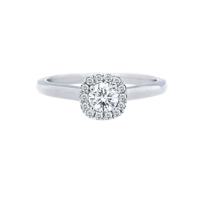 Cushion Diamond Halo Engagement Ring with Polished Band for 0.25ctw Center
