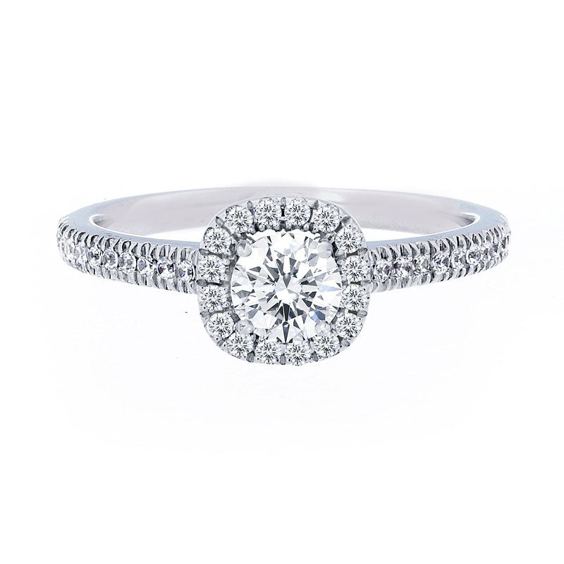 Cushion Diamond Halo Engagement Ring with Petite Diamond Band for 0.35ctw Center