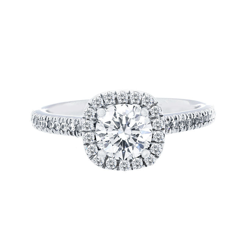 Cushion Diamond Halo Engagement Ring with Petite Diamond Band for 0.50ctw Center