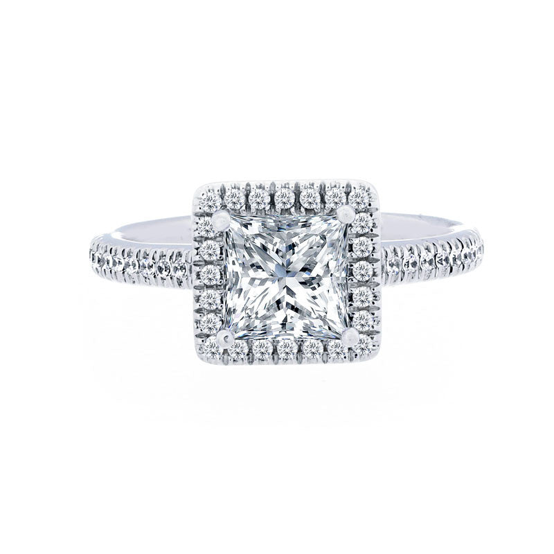 Princess Diamond Halo Engagement Ring with Petite Diamond Band for 1.00ctw Center