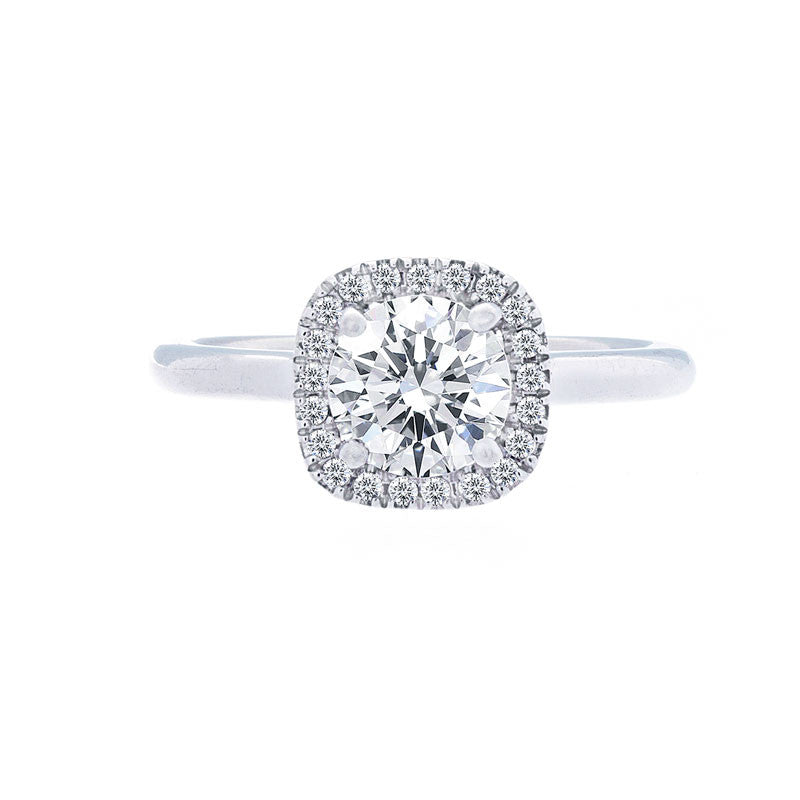 Cushion Diamond Halo Engagement Ring with Polished Band for 1.00ctw Center