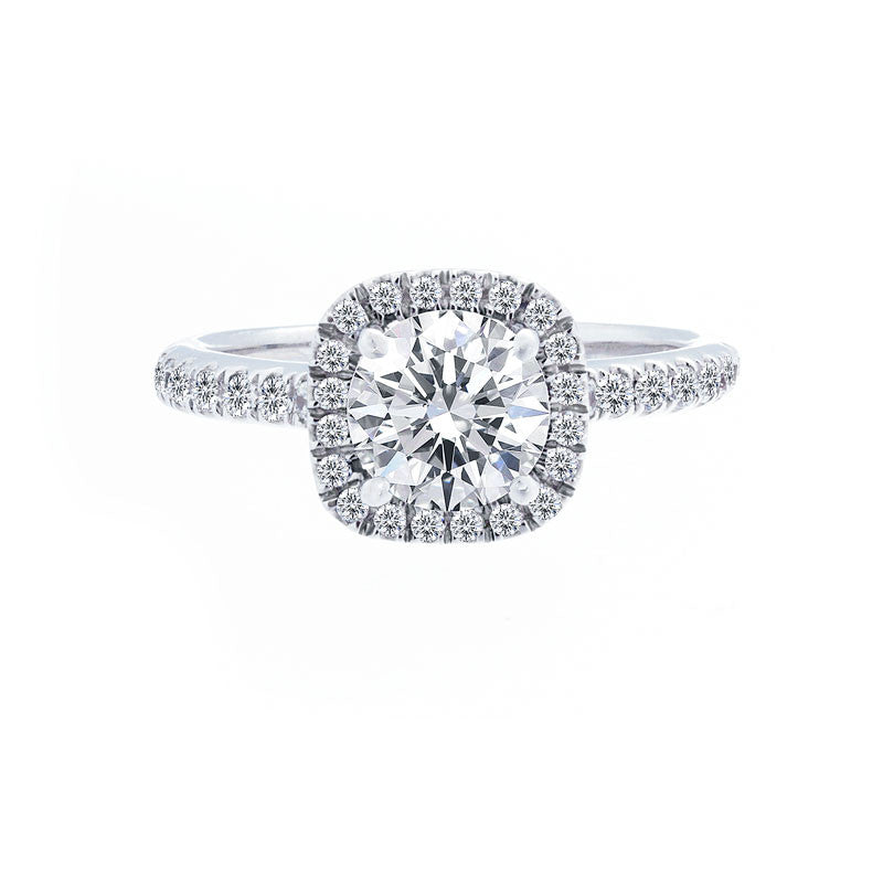 Cushion Diamond Halo Engagement Ring with Diamond Band for 1.00ctw Center