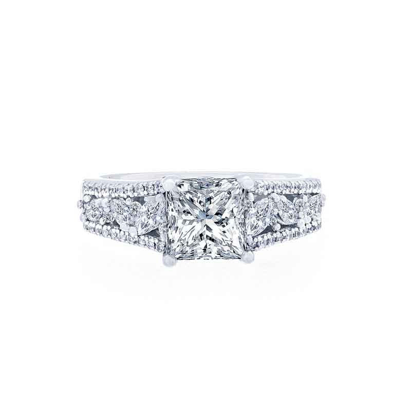 Princess Cut Engagement Ring with Marquise Diamond Band