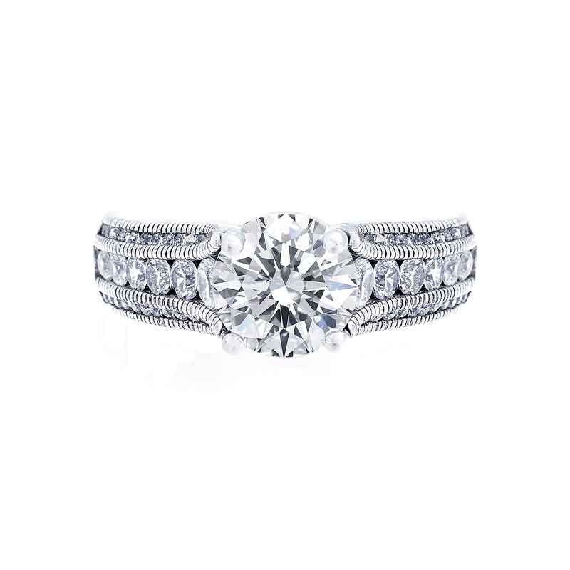 3 Row Milgrain Tapered Diamond Engagement Ring