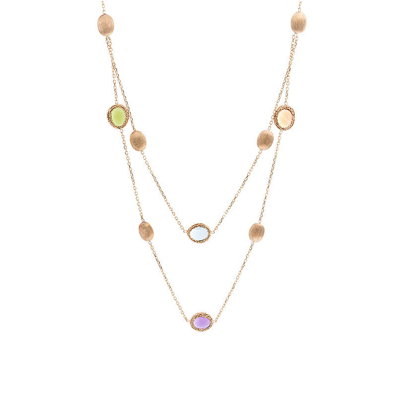 14 Karat Yellow Gold Multi-color and Gold Bead Strand Station