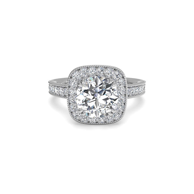 Ritani Vintage Cushion Halo Round Brilliant Diamond Engagement Ring
