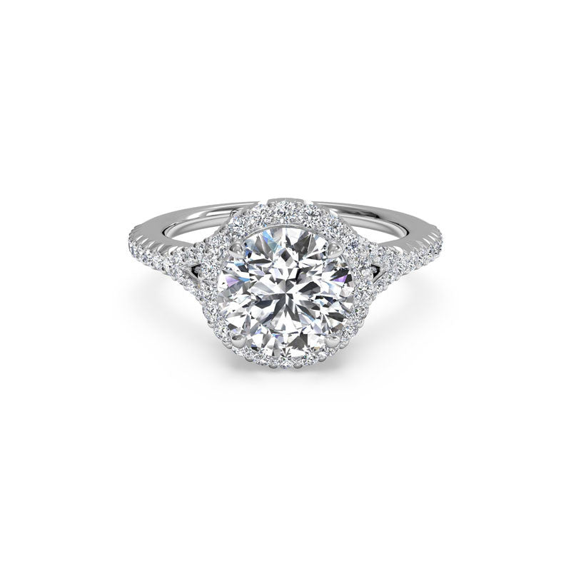 Ritani French-Set Halo V-Band Round Diamond Engagement Ring