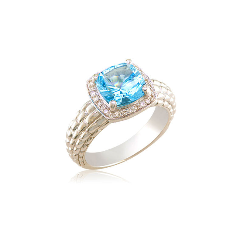 Pietra Collection Petite Blue Topaz and Diamond Ring