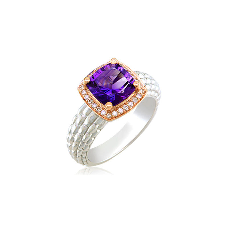 Pietra Collection Petite Amethyst and Diamond Two-Tone Ring