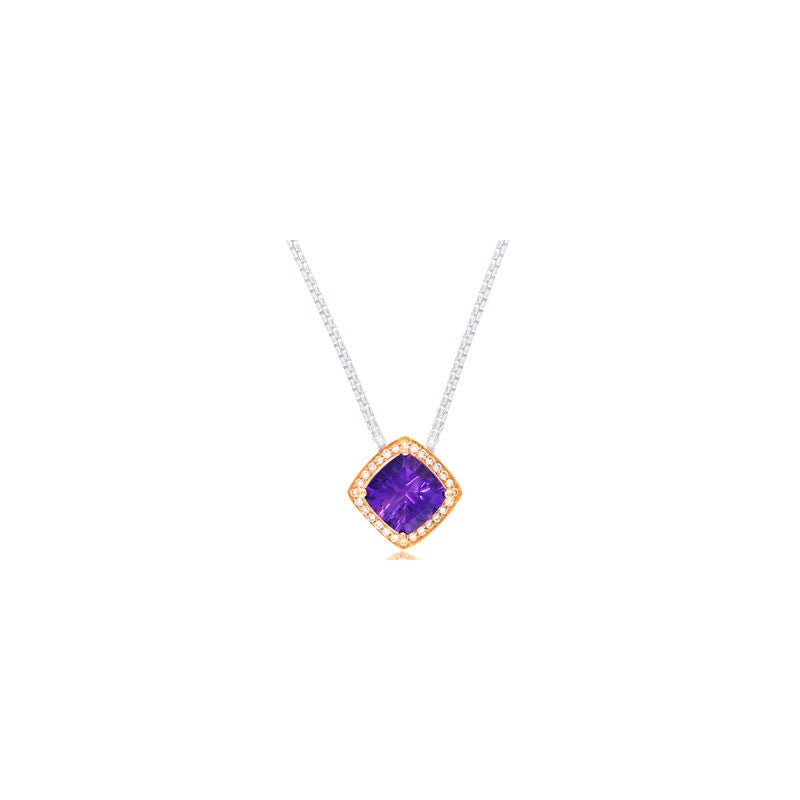 Pietra Collection Petite Amethyst and Diamond Two-Tone Pendant