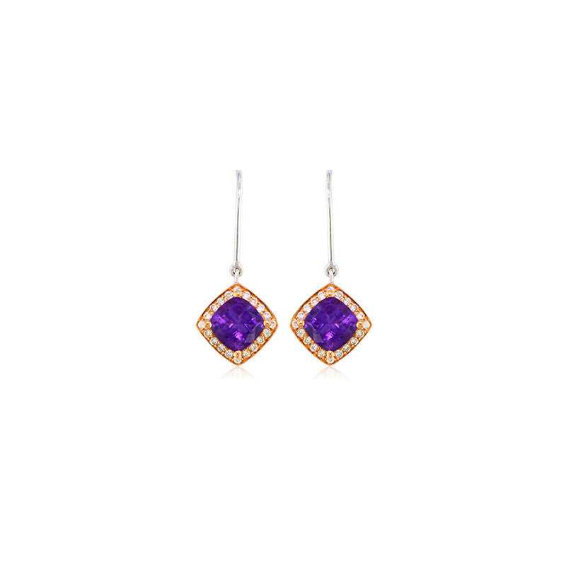 Pietra Collection Petite Amethyst and Diamond Two-Tone Earrings
