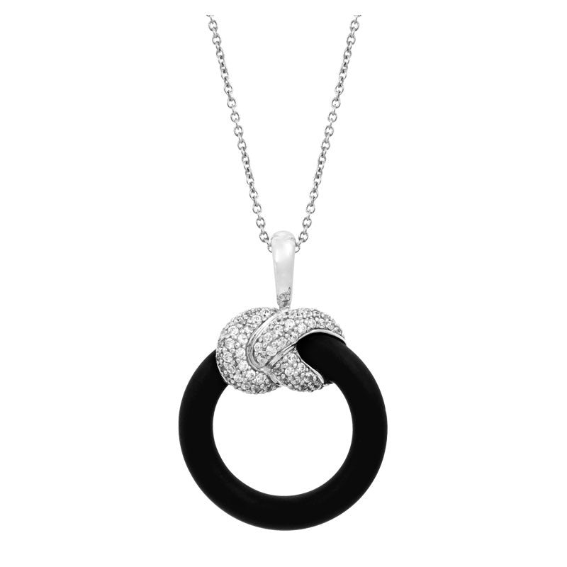 Belle Etoile Ariadne Collection hand-strung black Italian rubber with white stones pendant.  