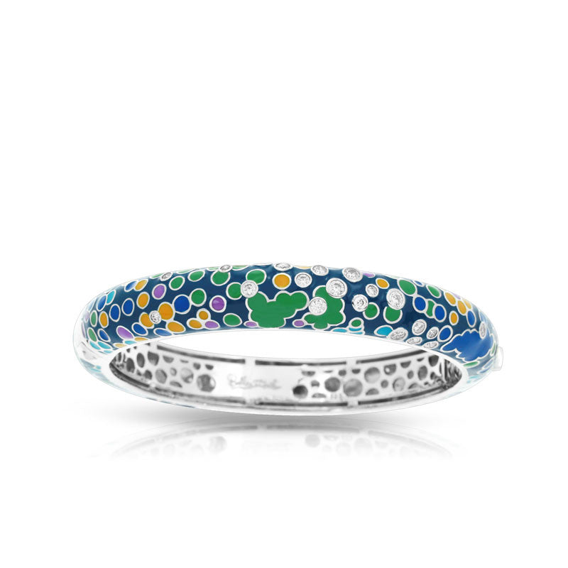 Belle Etoile Artiste Collection hand-painted blue and multicolored Italian enamel with pave-set stones bangle bracelet.