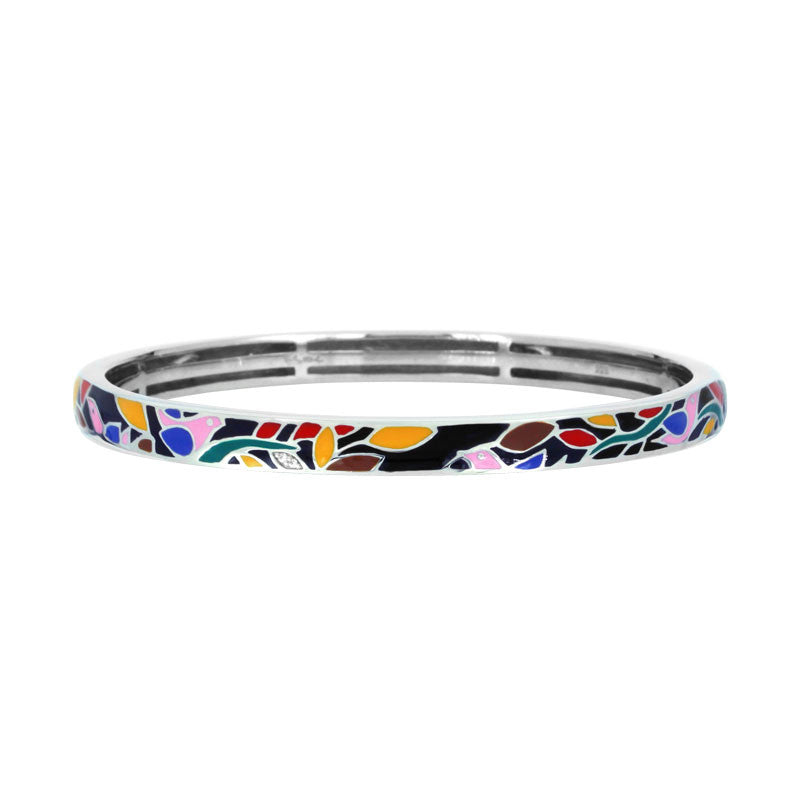 Belle Etoile Constellations Birds Collection hand-painted multiple color Italian enamel with white stones bangle bracelet.

