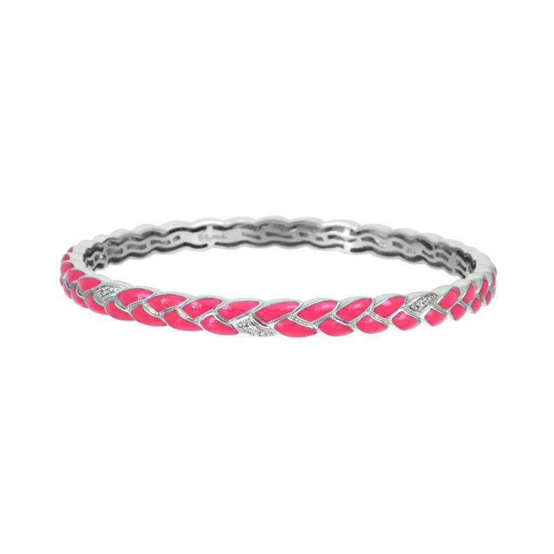 Belle Etoile Constellations Braid Collection hand painted hot pink Italian enamel with pave-set stones bangle bracelet.