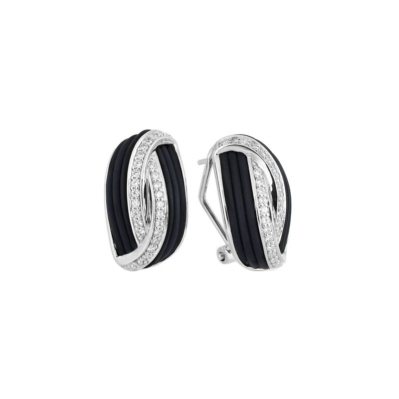Belle Etoile Eterno Collection hand-strung black Italian rubber with white stones earring.