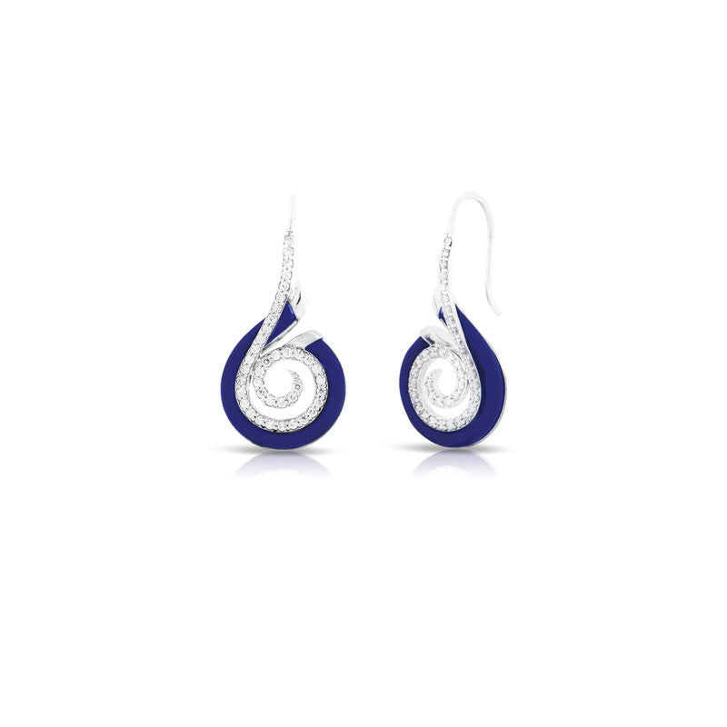 Belle Etoile Oceana Collection hand-strung blue Italian rubber with white stones earring.