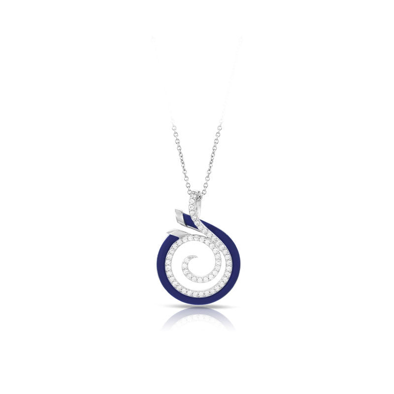 Belle Etoile Oceana Collection hand-strung blue Italian rubber with white stones pendant. 