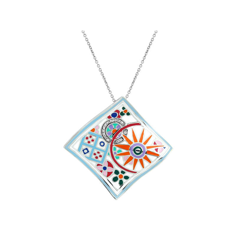 Belle Etoile Pashmina Collection hand-painted multiple color Italian enamel with white stones pendant.  
