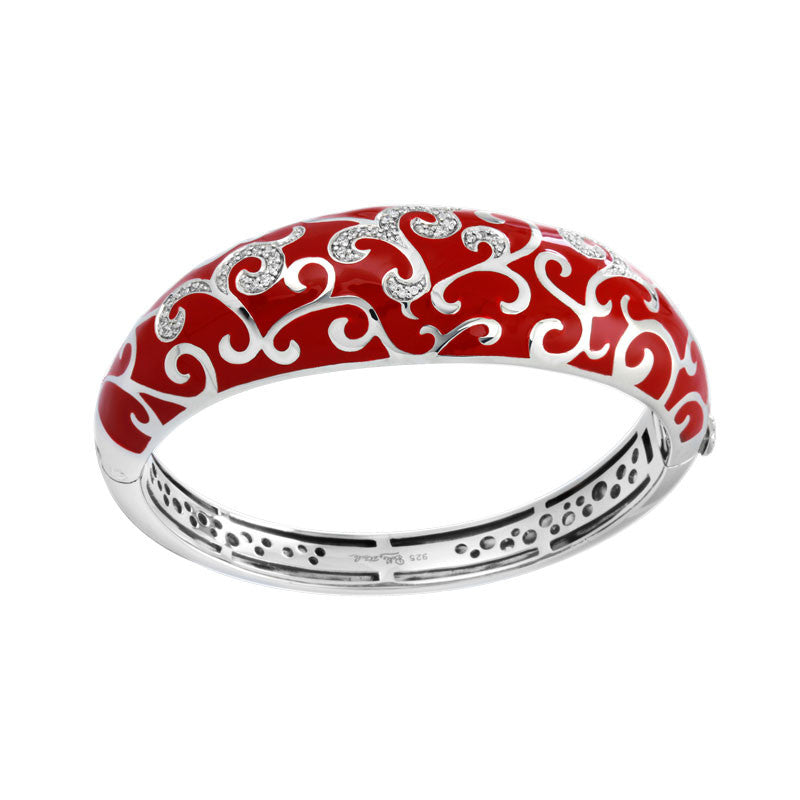 Belle Etoile Royale Collection hand-painted red Italian enamel with white stones bangle bracelet.