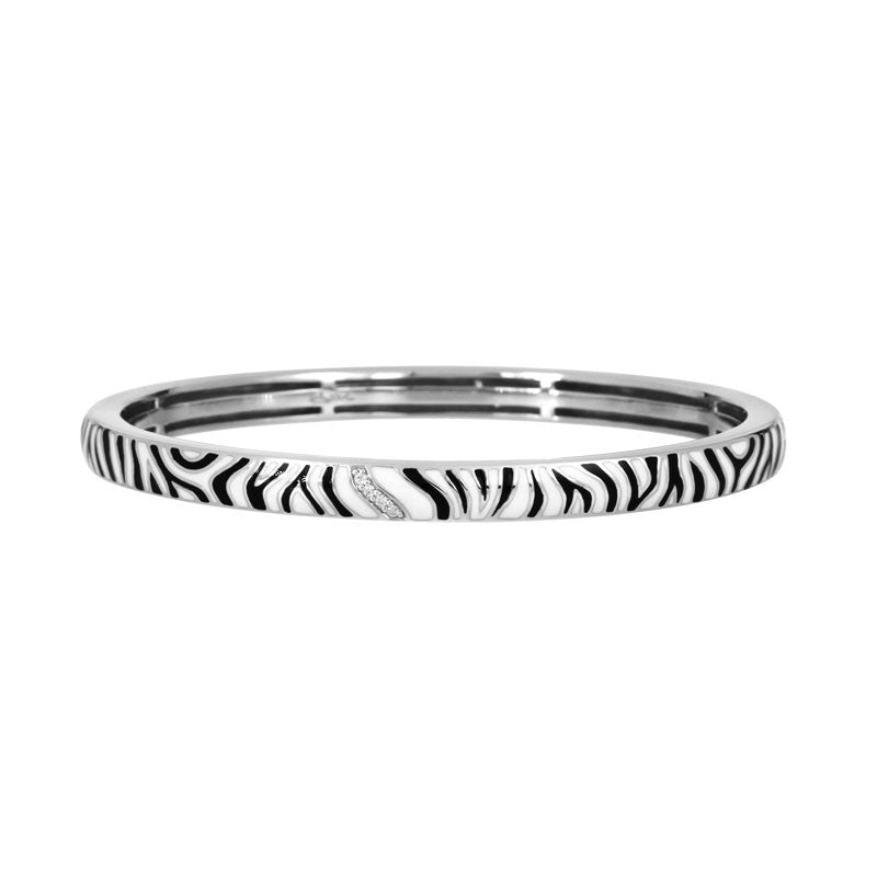 Belle Etoile Constellations Zebra Collection hand-painted white and black Italian enamel with white stones bangle bracelet.